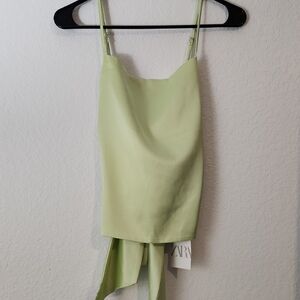 Zara Pastel Green Satin Backless Camisole